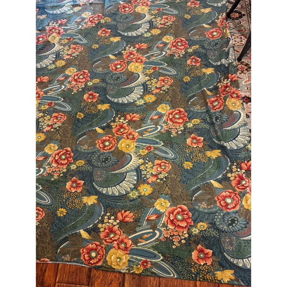 Vintage Handmade Floral‎ Paisley Tablecloth Teal Orange 90X128 Rectangle Boho